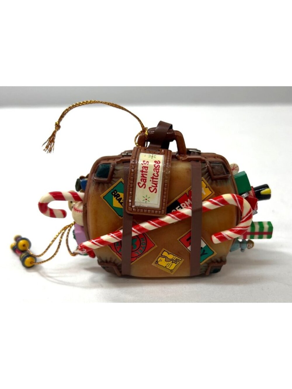 Enesco Santas Suitcase Ornament With Travel Stickers & Holiday Accessories